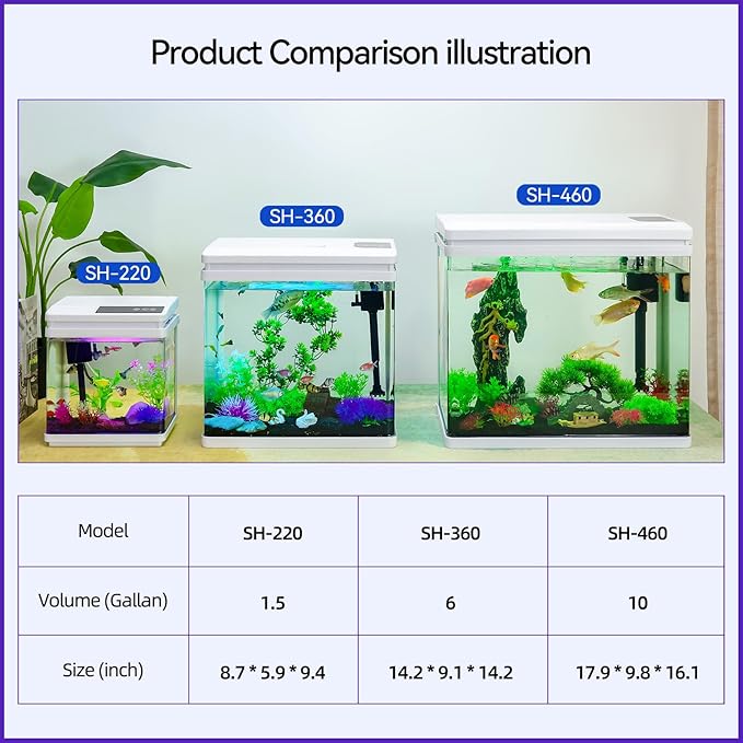 Beginner Betta Fish Tank Aquarium kit Intelligent Timed Shutdown, Seven LED Lights, Adjustable Brightness, High-Transparency Glass, Efficient Filtration Gallon (10 Gallon) Binano