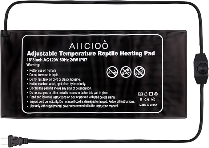 Aiicioo Reptile Heating Pad 24W - Reptile Heat Mat Pad for Bearded Dragon Leopard Gecko Hermit Crab Heater for 40 Gallon Reptile Tank AIICIOO