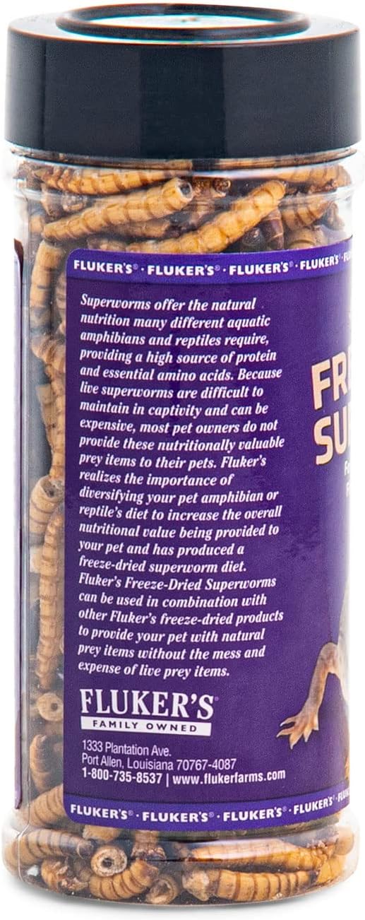 Fluker's Freeze Dried Superworms, for Reptiles, Ideal for Lizards, Reptiles, Birds, Fish, Hedgehogs, 1.7 oz Flukers