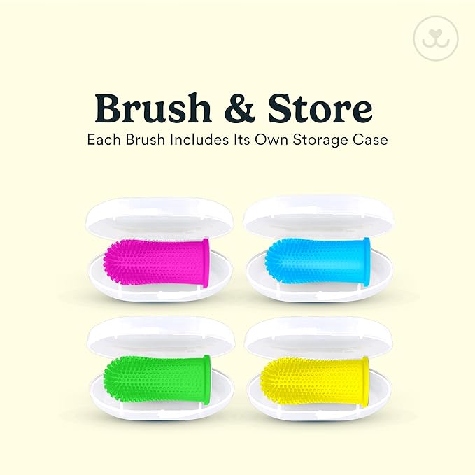 Jasper Dog Toothbrush, 360º Dog Tooth Brushing Kit, Cat Toothbrush, Dog Teeth Cleaning, Dog Finger Toothbrush, Dog Tooth Brush for Small & Large Pets, Dog Toothpaste Not Included, 4-Pack Neon JASPER%C2%AE