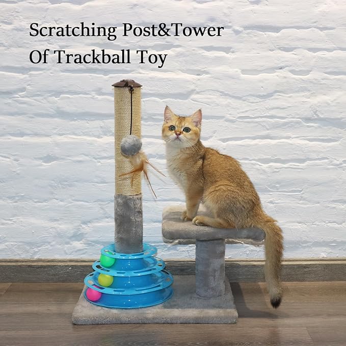 PEEKAB Tall Cat Scratching Post Kitten Sisal Scratcher Tree with Cat Tracks Toy Balls for Indoor Cats and Kittens - 25 inches - PAWPICO