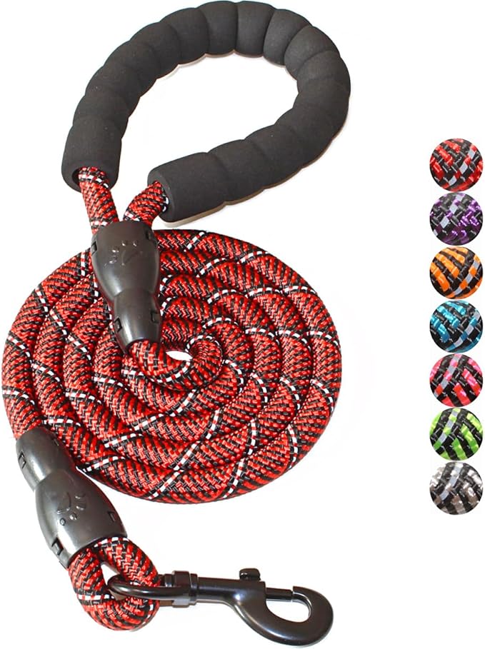 BAAPET 2/4/5/6 FT Dog Leash with Comfortable Padded Handle and Highly Reflective Threads for Small Medium and Large Dogs (5FT-1/2'', Black Red) BAAPET