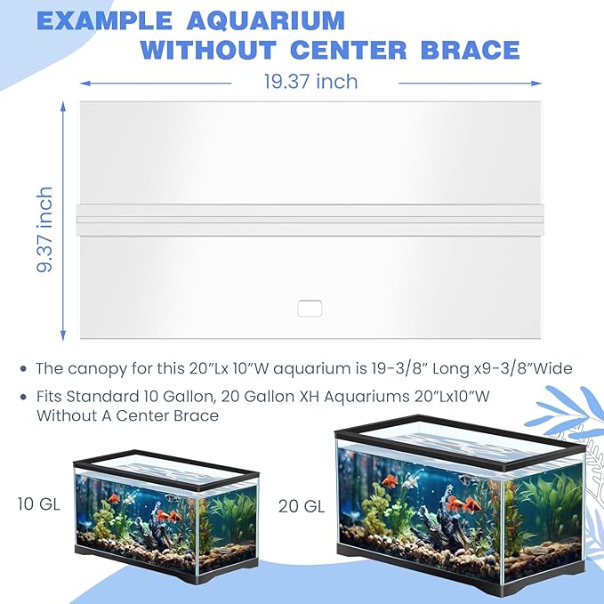 Juexica Aquarium Lid Acrylic Canopy Set Aquarium Top CoverFish Tank Lid Without Center Brace, with a Hook Knife (20 x 10 Inches) Juexica