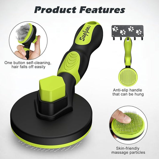 Comotech 3PCS Cat Grooming Kit | Cat Brush | Cat Brushes for indoor Cats | Cat Nail Clipper | Cat Nail Trimmer | Cat Bath Brush | Cat Brush for Shedding - Premium Cat Supplies (Green) - PAWPICO