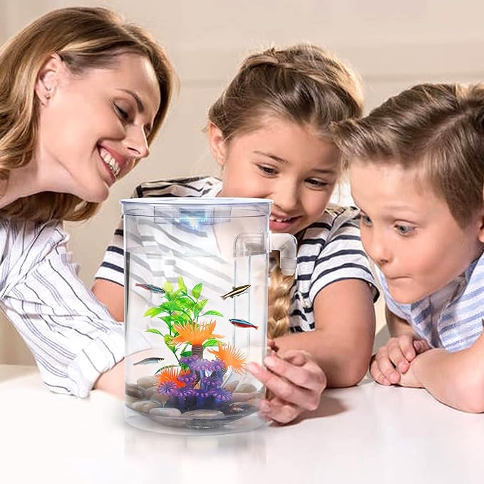 Betta Fish Tank, 360 Aquarium with LED Light, 1 Gallon Fish Bowl, Small Fish Tank Starter Kit, Beta Fish Tank Self Cleaning as Desktop Decoration for Office Home Room Decor Oltraman