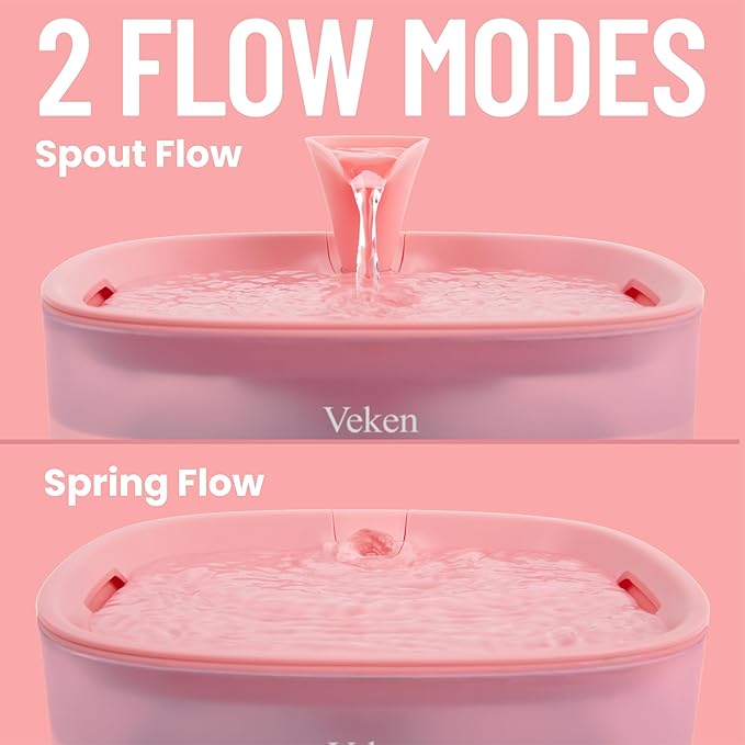 Veken Cat Water Fountain, 84oz/2.5L Automatic Pet Water Fountain Dog Water Dispenser with a Detachable Water Tank, Easy Cleaning for Cats, Dogs (Pink) - PAWPICO
