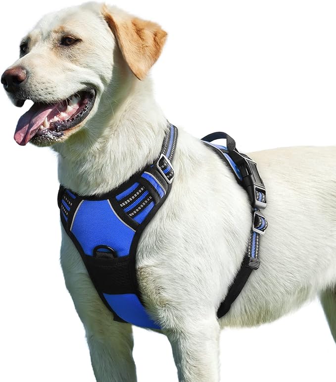 Eagloo Dog Harness for Large Dogs, No Pull Service Vest with Reflective Strips and Control Handle, Adjustable and Comfortable for Easy Walking, No Choke Pet Harness with 2 Metal Rings, Blue, L GoExplorewithEagloo