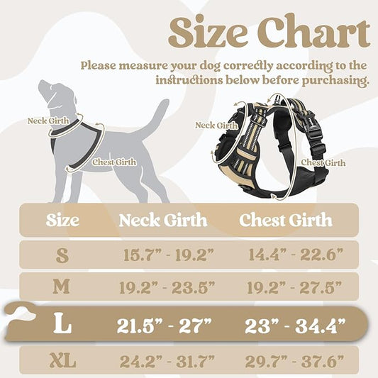 rabbitgoo Dog Harness for Large, No Pull Pet Harness with 3 Buckles, Adjustable Soft Padded Pooch Vest with Instant Control Handle, Easy Walking Reflective Pet Vest for Large Dogs, Beige, L rabbitgoo