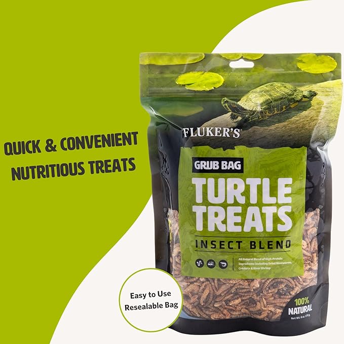 Fluker's Grub Bag Turtle Treats, Insect Blend, High Protein Freeze Dried River Shrimp, Crickets, and Mealworms, For Aquatic Turtles, Amphibians, and Reptiles, 12 oz Flukers