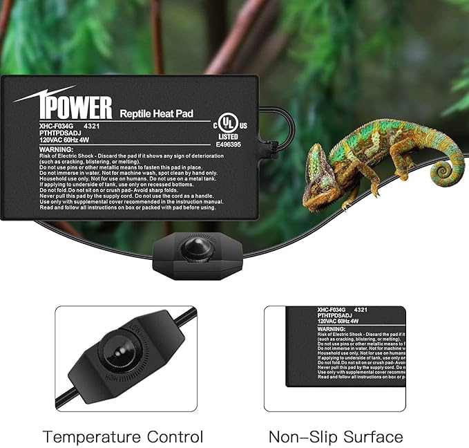 iPower 4 by 7-Inch 4 Watts Reptile Heating Mat with Temperature Controller Under Tank Warmer Terrarium Heat Pad for Reptiles and Amphibians, Black iPower