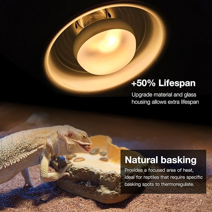 Reptile Heat Lamp, 2 Pack 75W Intense and Infrared Basking Bulbs Light for Reptiles, UVA Daylight Night Red Basking Light for Bearded Dragon, Lizard, Gecko,Reptile Heat Bulb ReptiKing
