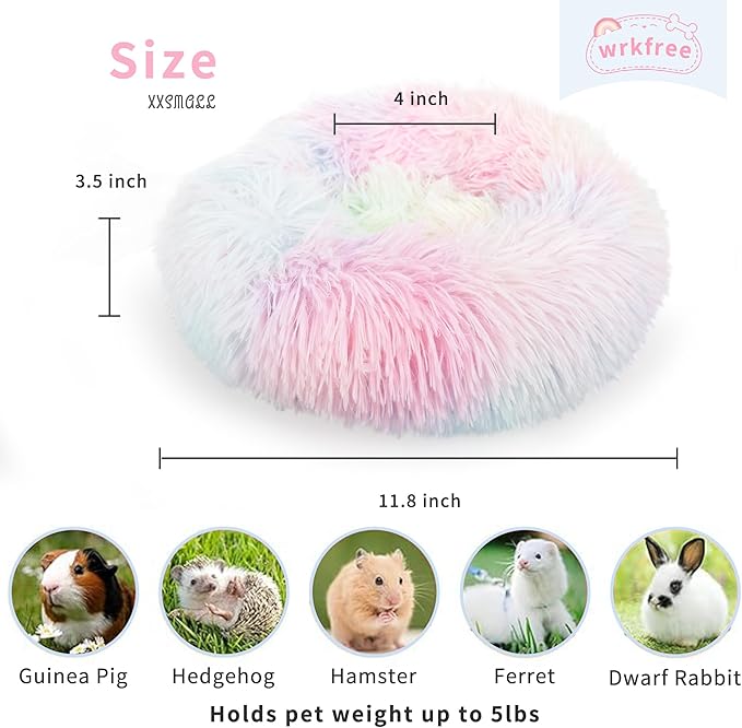 Guinea Pig Bed for Cage Plush Calming Hideout, Warm Rabbit Bed for Hamsters Hedgehogs Ferrets Dwarf Rabbits and Other Small Animals 11.8 inch Rainbow - PAWPICO