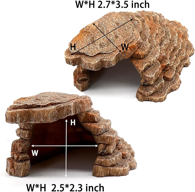 Gecko Hide Shale Scape Step Ledge, Reptile Cave Hideout Tank Accessories Decorations, Great for Reptiles, Amphibians, Leopard Gecko, Lizard, Frogs, Turtle (Small-7.3 * 4.4 * 3) relaqcc