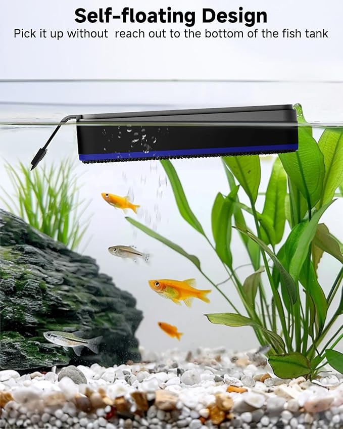AQQA Magnetic Aquarium Fish Tank Glass Cleaner, Dual-Blades Algae Scraper Glass Cleaner Scrubber, Double Side Floating Aquarium Magnetic Brush for 0.2-0.6 Inch Thick Glass Aquariums Tank AQQA
