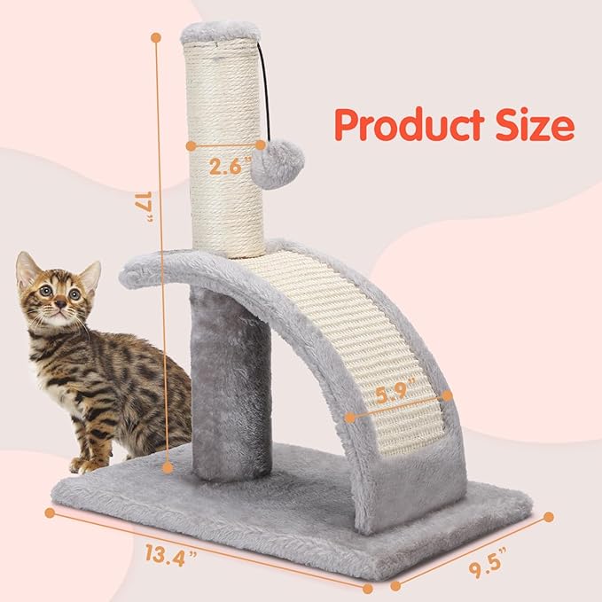 Nobleza Cat Scratching Post for Indoor Cats, Durable Natural Sisal Rope Cat Scratch Post with Cat Self Groomer, Sturdy Cat Scratcher Post for Kittens Small Cats with Funny Hanging Ball, Light Grey - PAWPICO