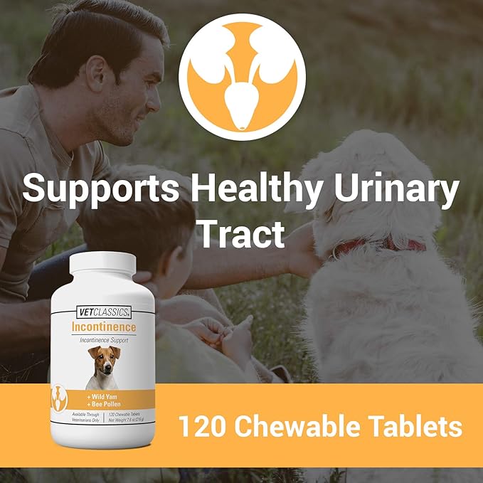 Vet Classics Bladder, Incontinence Support Dog Supplement – Supports Bladder Health for Dogs, Helps With Pet Incontinence – Includes Phytoestrogens, Botanicals – Chewable Tablets – 120 Ct. Vet+Classics