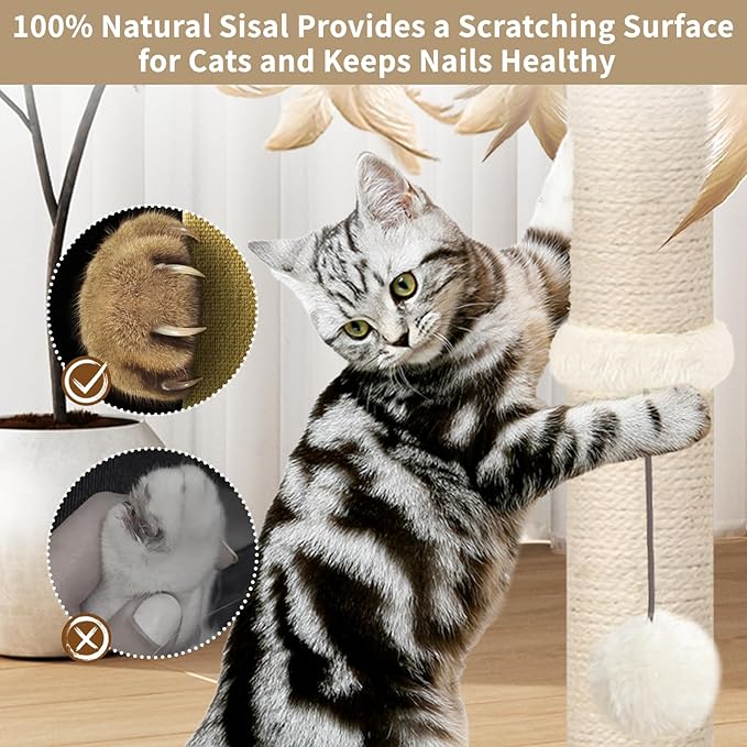 Cat Scratching Post, Sisal Scratching Posts for Indoor Cats Adults with Hanging Ball and Interactive Toys, 2 Mounting Methods Cat Scratcher for Kitten Cats, 25 inches - PAWPICO