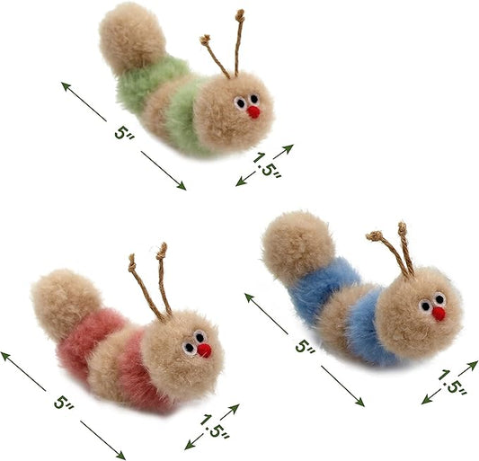 Interactive Natural 3 PK Catnip Toy, with Rattle, Bite Resistant, for All Ages Indoor Cat, Soft Caterpillar Toys, Fluffy Kitten Toy - PAWPICO