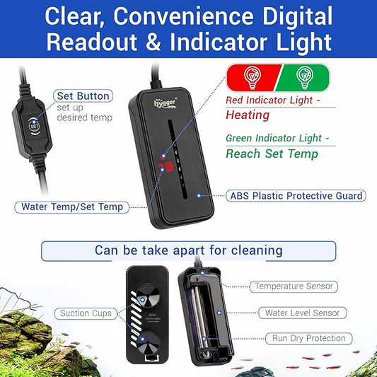 hygger Small Submersible Aquarium Heater 50W Mini Betta Fish Tank Heater with Thermostat for 5-10 Gallon Saltwater Freshwater hygger