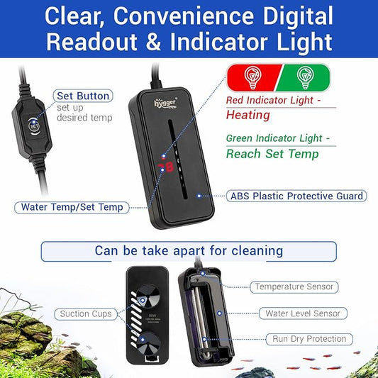 hygger Small Submersible Aquarium Heater 15W Mini Betta Fish Tank Heater with Thermostat for 1-2.5 Gallon Saltwater Freshwater hygger