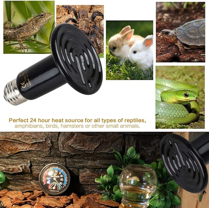 Pack of 3 Black Ceramic Heat Emitters, 100W Reptile Heat Bulbs for Lizards, Snake, Bearded Dragon, Reptiles & Amphibians, No Light & No Disturbing BOEESPATDirect