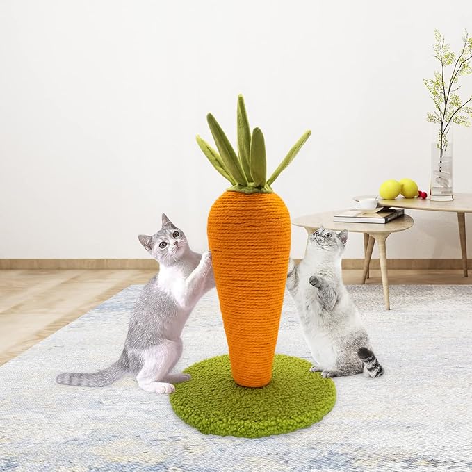 AUSCAT Cat Scratching Post, Cute Carrot Scratching Post, Nature Sisal Cat Scratcher for Indoor Cats and Kittens - PAWPICO