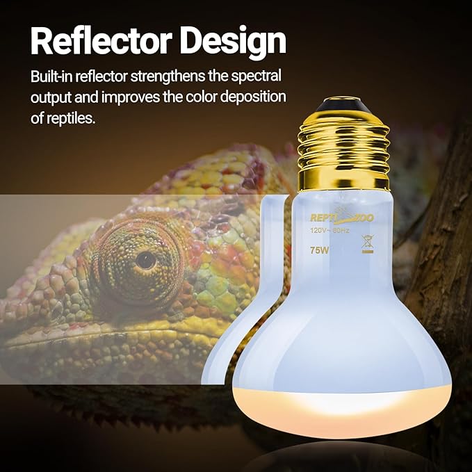 REPTIZOO 75W Reptile Heat Lamp Combo Pack, 2PCS Day & Night Basking Spot Light, UVA Daylight Heating Lamp Basking Bulb and Infrared Heat Emitter Red Heat Lamp REPTIZOO
