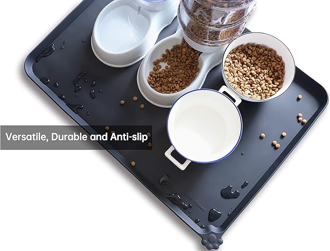 Hoki Found X-Large Silicone Pet Food Mats Tray - Non Slip Pet Dog Cat Bowl Mats Placemat - Dog Pet Cat Feeding Mat - Waterproof Dog Cat Food Mats -Pet Water Mats for Carpet -Black - PAWPICO