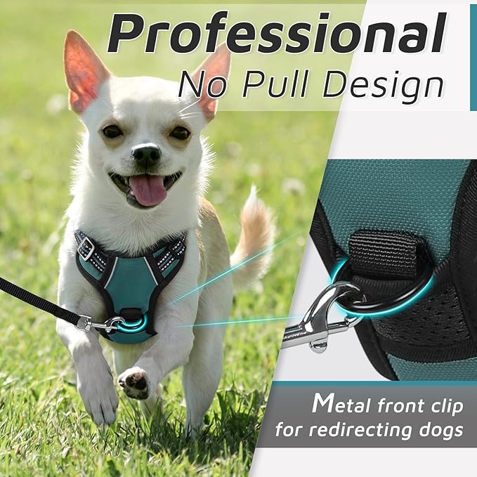 Eagloo Small Dog Harness No Pull, Service Vest with Reflective Strips and Control Handle, Adjustable and Comfortable for Easy Walking, No Choke Pet Harness with 2 Metal Rings, Dark Green, XS GoExplorewithEagloo
