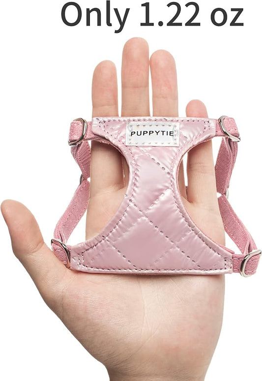 No Pull xs Dog Harness with Multifunction Dog Leash,Soft Adjustable No Choke Escape Proof Pet Harness Vest,Glossy Pink,XXS Puppytie