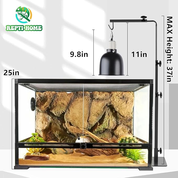 Reptile Lamp Stand, Adjustable 14-37 Inch Heat Lamp Stand, Reptile Light Stand Holder Lamp Hanging Bracket Metal Support for Glass Terrarium REPTIHOME