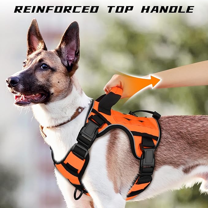 WINGOIN Orange Dog Tactical Harness for Small Dogs No Pull Adjustable Reflective K9 Military Dog Service Dog Harnesses with Handle, Metal Buckles for Dachshund, Boston Terrier, Beagle(S) - PAWPICO