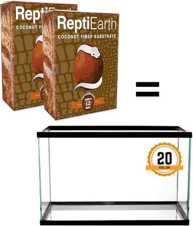 ReptiEarth Reptile Bedding, Fluffy Coconut Fiber Substrate 12 Quart Organic Coco Ready to Use for Bioactive Snake Terrarium, Lizard Tanks with Plants, for Frog, Tarantula or Hermit Crab Habitat (2 Pk) ReptiChipPremiumSubstrate