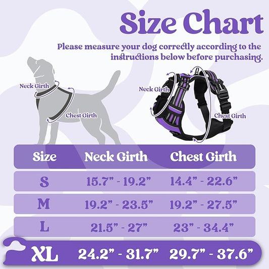 rabbitgoo Dog Harness for Large, No Pull Pet Harness with 3 Buckles, Adjustable Soft Padded Pooch Vest with Instant Control Handle, Easy Walking Reflective Pet Vest for Extra Large Dogs, Purple, XL rabbitgoo