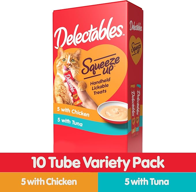 Hartz Delectables Squeeze Up Interactive Lickable Wet Cat Treats for Adult & Senior Cats, Chicken & Tuna, 10 Count,5 oz Hartz