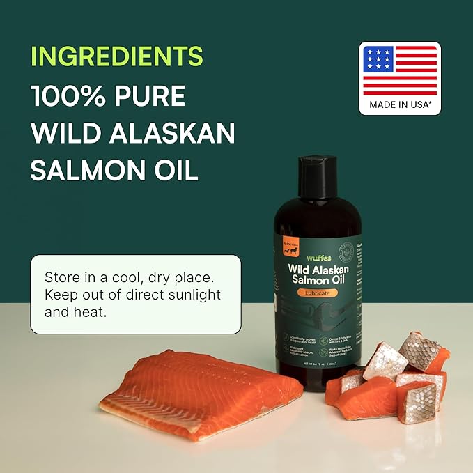 Wuffes Wild Alaskan Salmon Oil for Dogs - Natural EPA & DHA Fatty Acids and Omega 3 for Canines, Healthy Skin and Coat, Joint Support, Reduced Allergic Response - 100% Pure Fish Oil for Pets - 16 Oz Wuffes