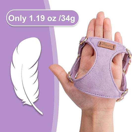 Puppytie No Pull Small Dog Harness with Multifunction Dog Leash,Lightweight Soft Adjustable No Choke Escape Proof Pet Harness Vest Pet Harness Vest,Light Purple,S Puppytie