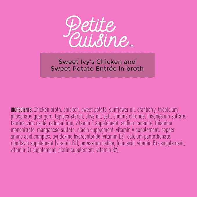 PETITE CUISINE Sweet Ivy's Wet Cat Food, Chicken and Sweet Potatoes, 2.8 oz. Cans (24 Count) - PAWPICO