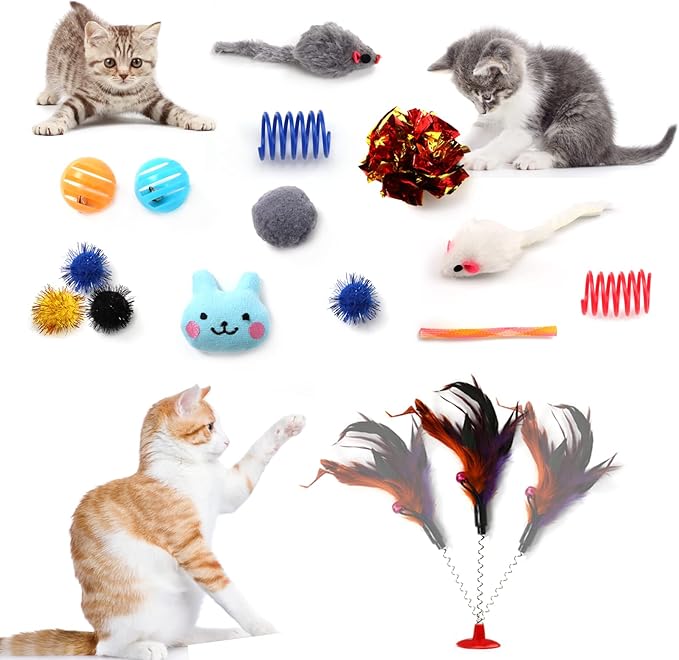 Kitten Toys Cat Toys Assortments, 26 Packs Cat Toys Variety Pack for Kitty, Cat Wand Toy, Cat Feather Toys, Cat Balls with Bells, Cat Mouse Toy, Catnip Toys for Indoor Cats - PAWPICO