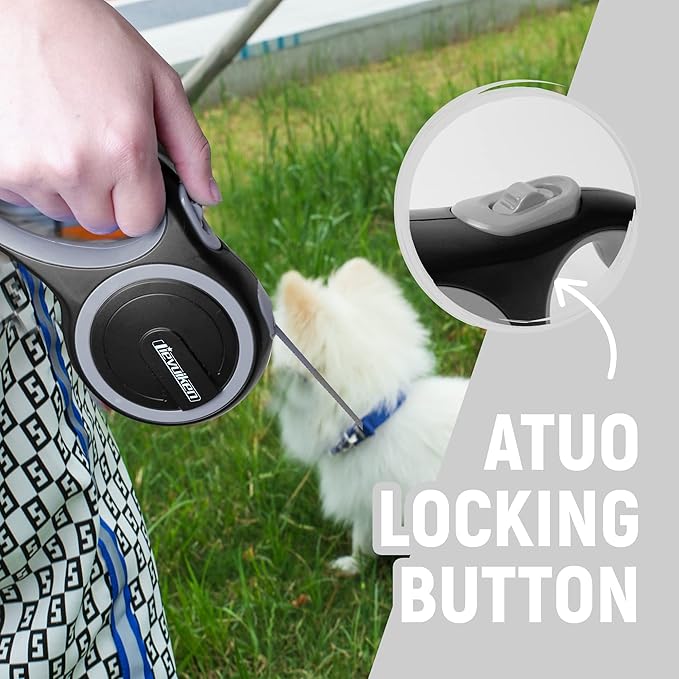 10 FT Retractable Dog Leash with No Tangle for Dog up to 33lbs, One-Handed Brake, with Non-Slip Handle, Strong Nylon Tape for Small and Medium Dogs LIEVUIKEN