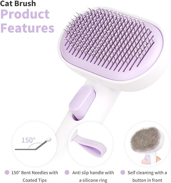aumuca Cat and Dog Grooming Brush for Shedding, Removes Loose Fur from Long or Short Haired Pets - Ideal for Cats, Kittens, Rabbits, and More - Purple - PAWPICO