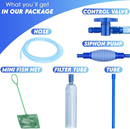 Gravel Vacuum for Aquarium - Fish Tank Gravel Vacuum Cleaner- Aquarium Siphon - 8 FT Long with Minnow Net LLProducts