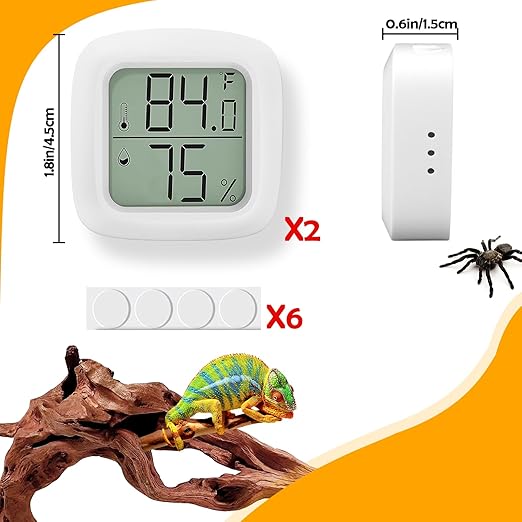 2 PCS Reptile Thermometer and Humidity Gauge for Reptile Tank with On-Off, Reptile Tank Accessories for Jumping Spider, Leopard Gecko, Hermit Crab, Gecko, Ball Python, Lizard BSRESIN