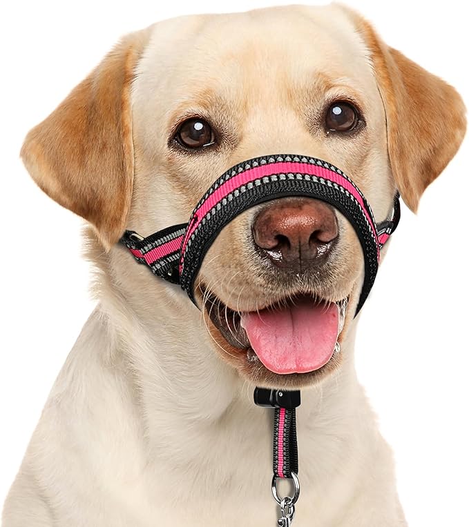 BARKLESS Soft Dog Head Collar, Padded No Pull Head Halter, Training Nose Leash with Safety Link for Medium Large Dogs, Adjustable Muzzle Leash, Easy Control for Walking Barkless