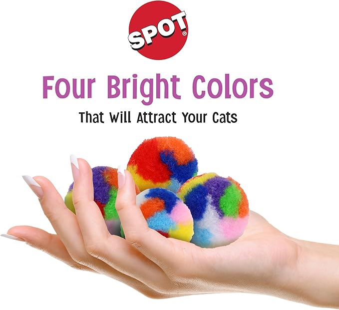 Ethical SPOT Kitty Yarn Puffs Colorful Woolen Yarn Cat Toy Contains Catnip 1.5" Pack of 4 Pet - PAWPICO