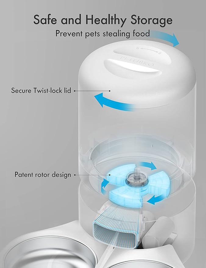 PETLIBRO Automatic Cat Food Dispenser for Two Cats 5L Auto Cat Feeder Dry Food Dispenser with Splitter & 2 Stainless Bowls, 10s Meal Call and Timer Setting 50 Portions 6 Meals Per Day for Cat and Dog - PAWPICO