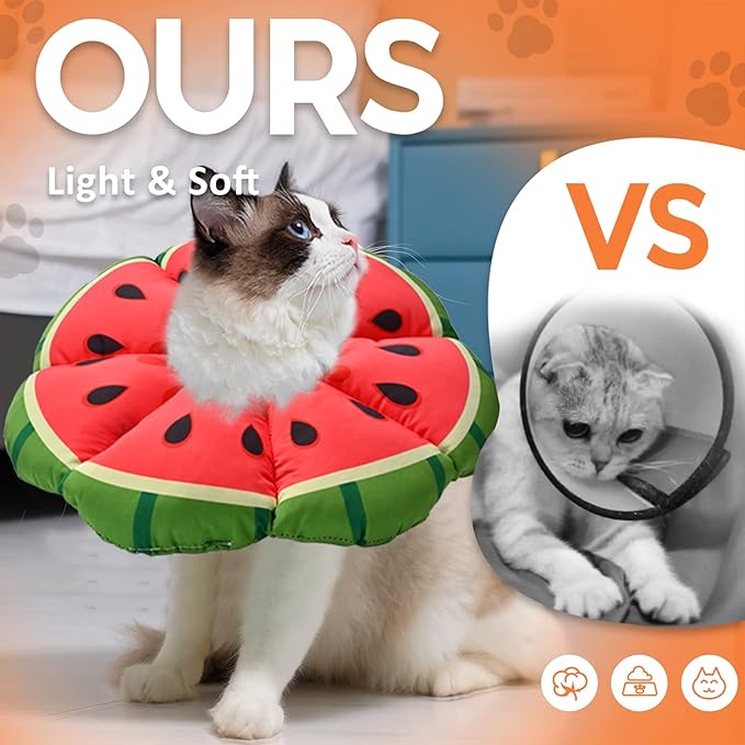 Avont Cat Cone Collar Soft, Adjustable Recovery E Collar Alternative for Cats Kittens Puppies, Elizabethan Neck Cone of Shame to Prevent Licking Biting After Surgery Protect Wounds -Melon(L) Avont