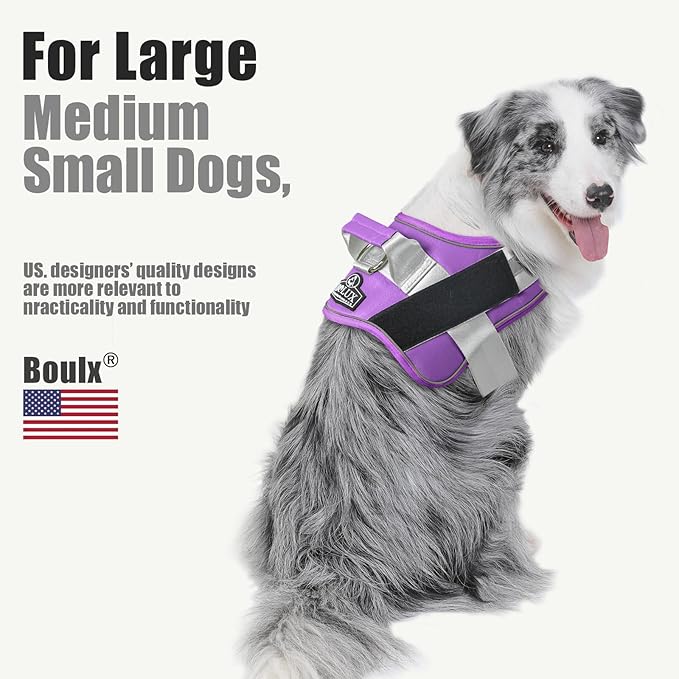 Bolux Dog Harness, No-Pull Reflective Dog Vest, Breathable Adjustable Pet Harness with Handle for Outdoor Walking - No More Pulling, Tugging or Choking (Lavender, X-Large (Pack of 1)) Bolux