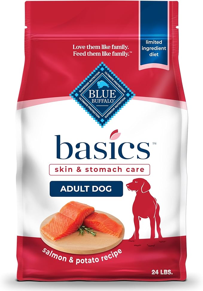 Blue Buffalo Basics Adult Dry Dog Food, Skin & Stomach Care, Limited Ingredient Diet for Dogs, Salmon Recipe, 24-lb. Bag - PAWPICO
