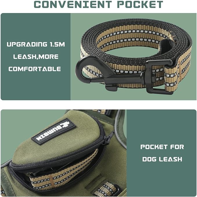No Pull Dog Harness for Large Dogs, Adjustable No Choke Pet Vest with Dog Leash Fit Smart Reflective Pet Walking Harness for Training Easy Control Soft Handle Green L BUMBIN